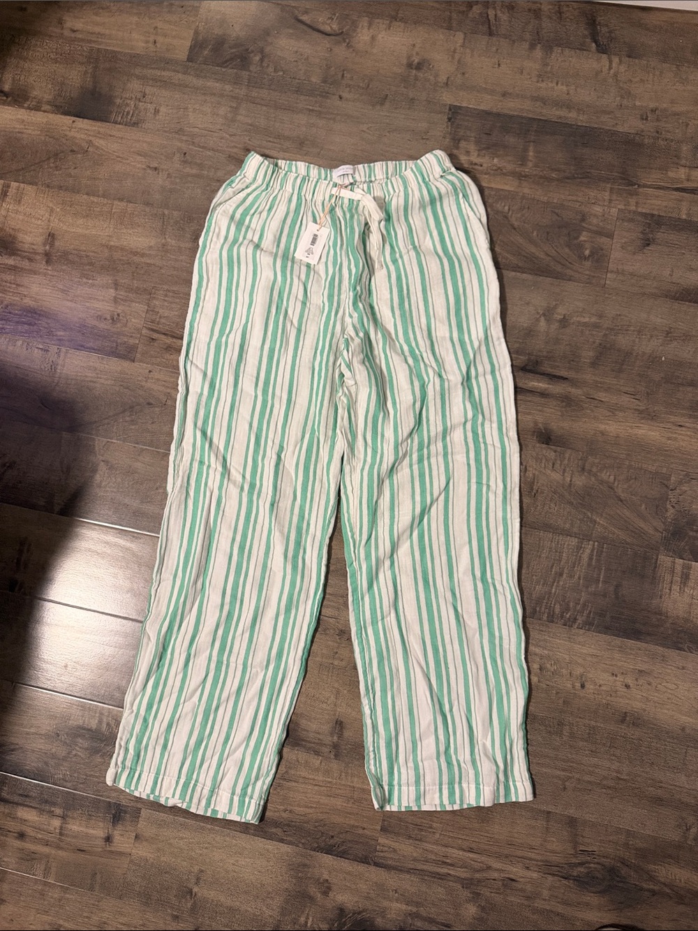 Aritzia White & Mint Green Striped Little Moon Drawstring Pants - matching set